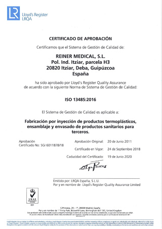 Reiner Medical - Attestations - ISO13485-2016