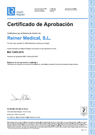 Reiner Medical - Certificaciones - ISO13485-2016