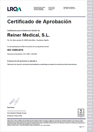 Reiner Medical - Certificaciones - ISO13485-2016